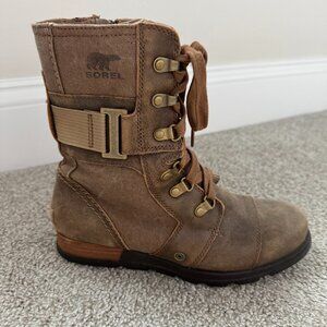 Sorel NL2157-260 Major Carly Leather Canvas Combat Boots Women Size 6.5